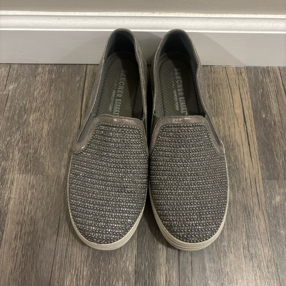 Skechers Women's Rhinestone Gray Slip-On Shoes
